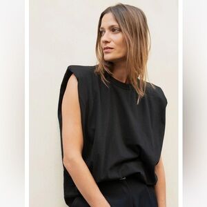 Frankie Shop Eva Padded Shoulder Muscle T-Shirt in Black